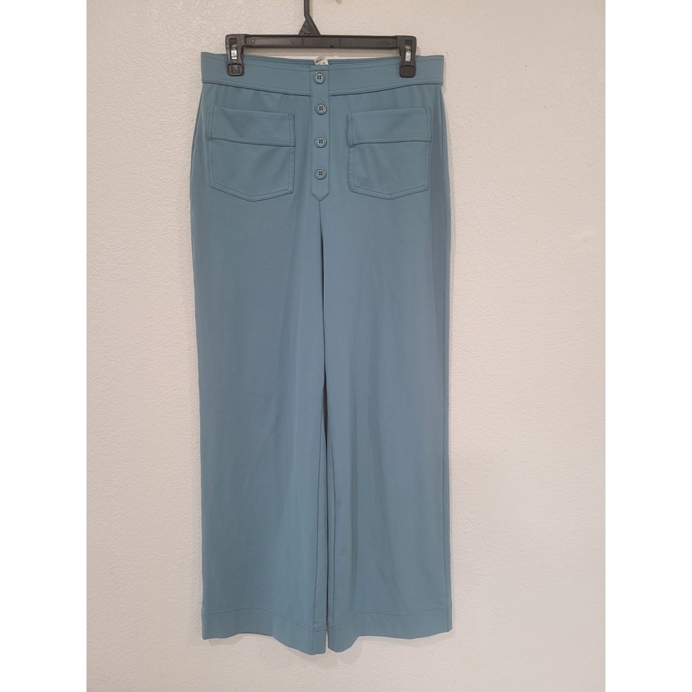 Halara Womens High‎ Waisted Wide Leg Pants Dusty Blue Teal Stretch Size L #24